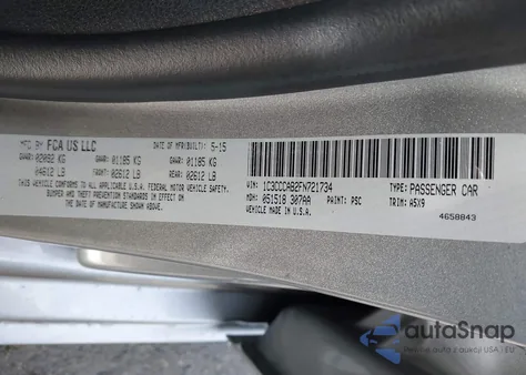 2015 Chrysler 200 Limited from USA, damaged, VIN 1C3CCCAB2FN721734